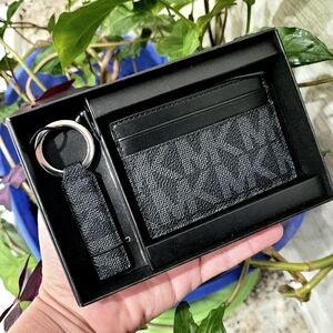 Michael Kors Black Noir Wallet and Key Chain Set